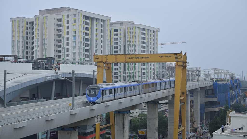 Chennai Metro Rail train chugs along from Porur to Vadapalani