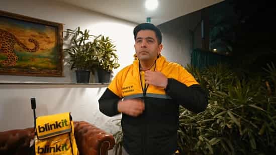 AAP's Raghav Chadha turns Blinkit delivery agent for a day amid gig workers' demands row | Video